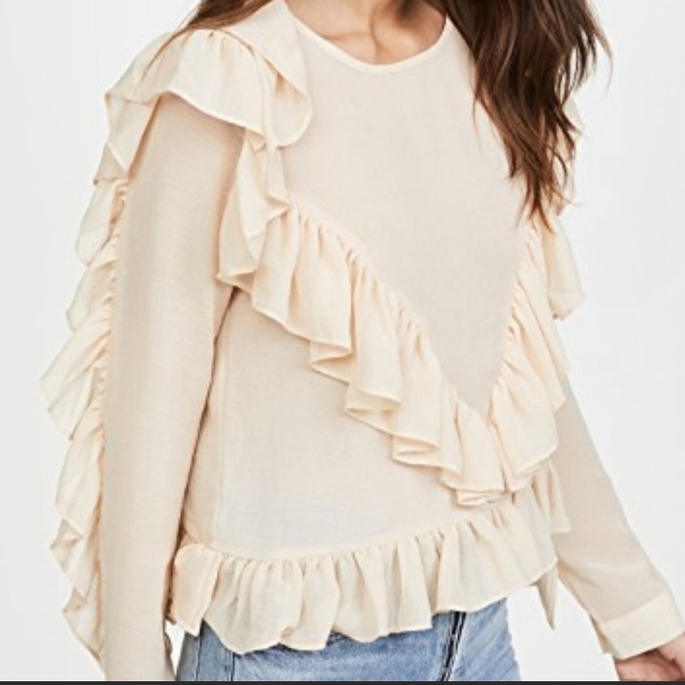Anthro’s - DRA Cream Sheer Ruffled Blouse - Size S - Picture 2 of 8